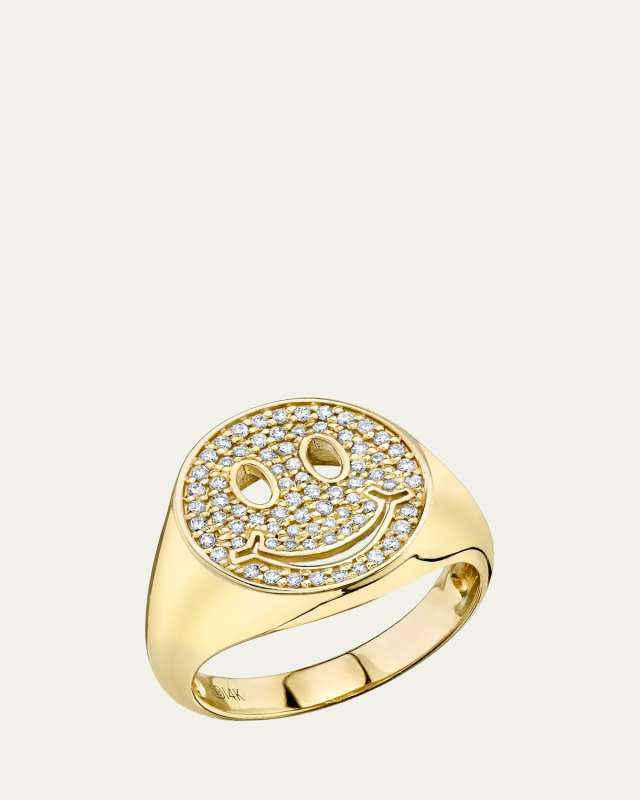 14k Diamond Happy Face Ring, Size